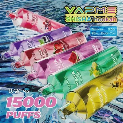 Vapme Shisha Hookah 15000: 軽量水ギセル体験と充電式使い捨てベイプの融合